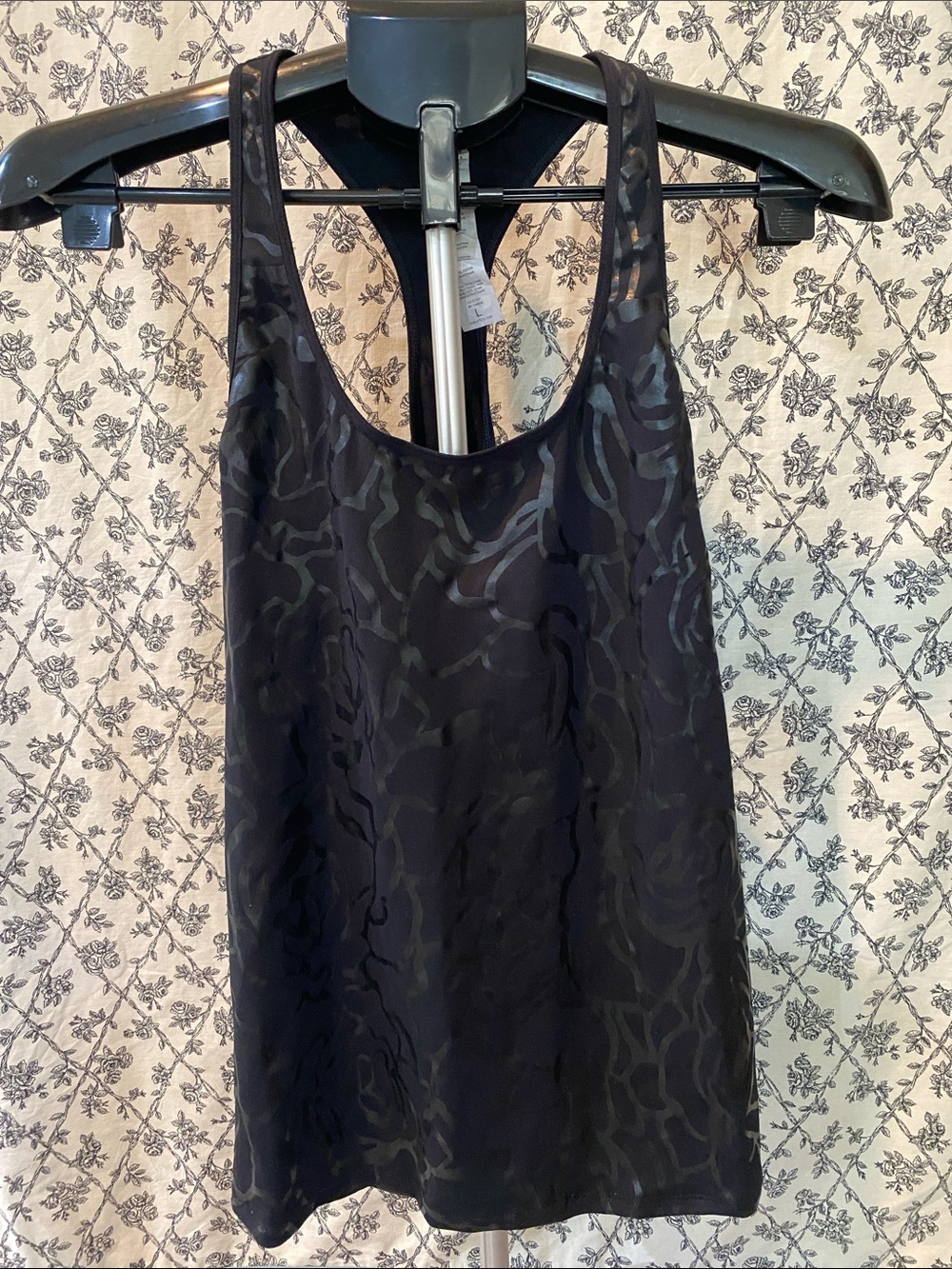 Fabletics Black Patterned Racerback Tank
